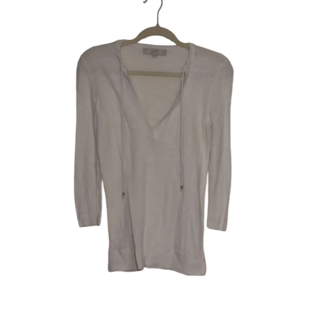 LOFT 100% cotton ivory white long sleeve drawstring lightweight sweater